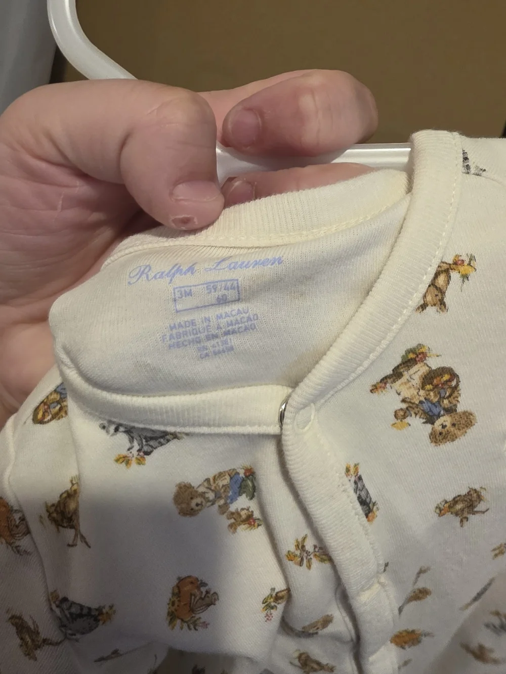 Ralph Lauren Cream Footed One-Piece with Brown Animal Print